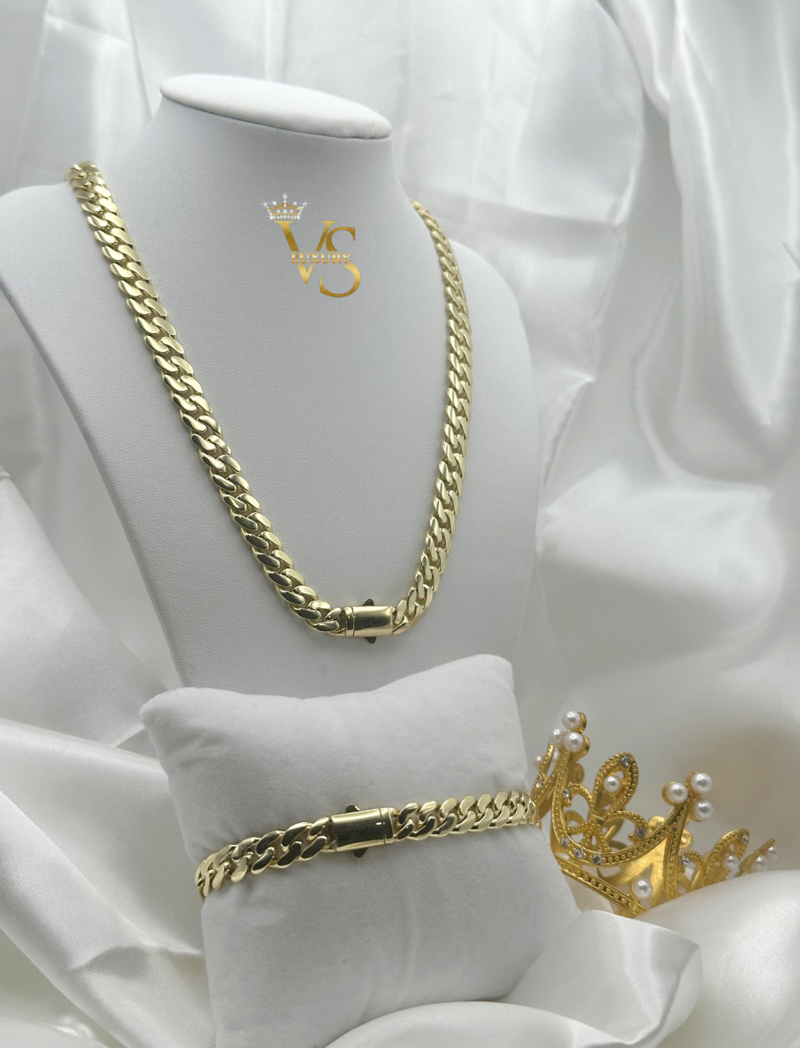 Valdes Luxury Cuban Link Monaco Clasp Set – Smooth Style 14K Gold Plated