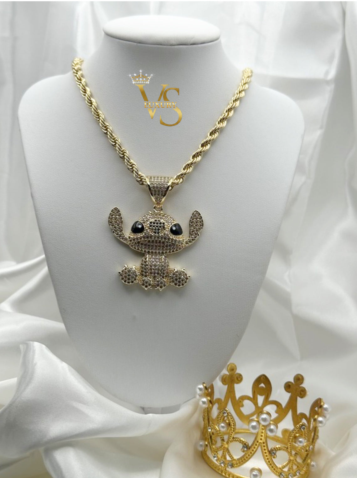 Valdes Luxury Cartoon Character Pink Zirconia Pendant Chain – 14K Gold Plated, High Quality Everyday Jewelry