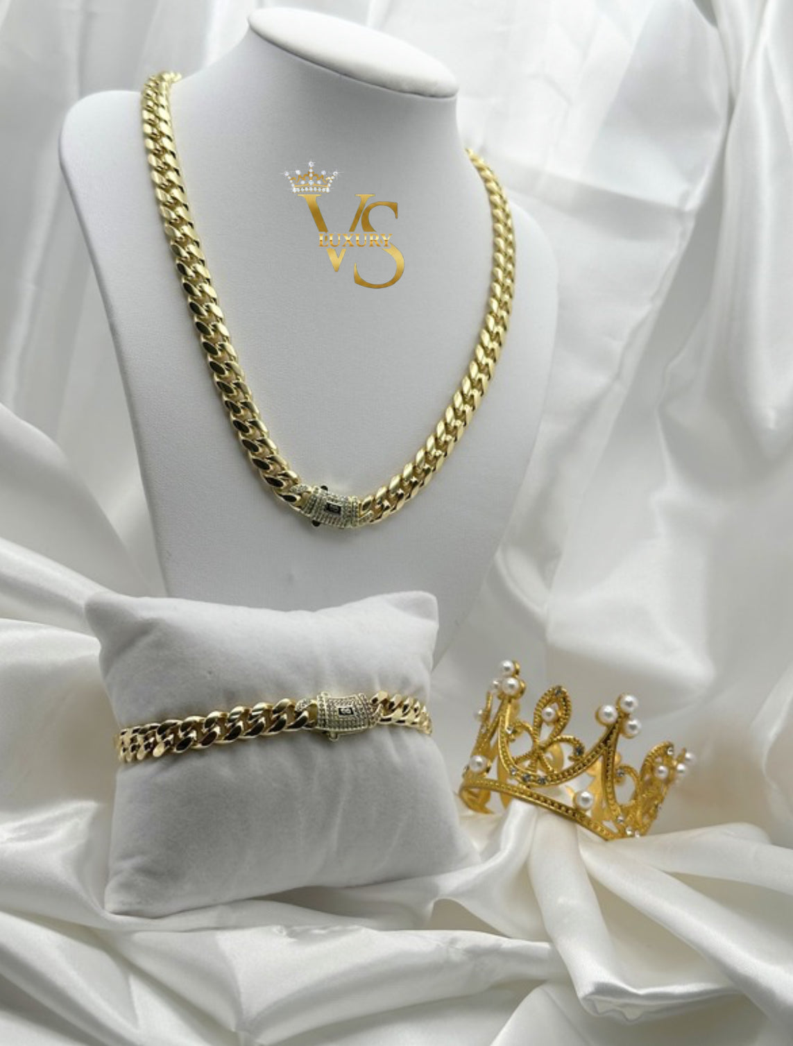 Valdes Luxury Monaco Cuban Link Chain & Bracelet Set – 14K Gold Plated, High Quality Everyday Jewelry