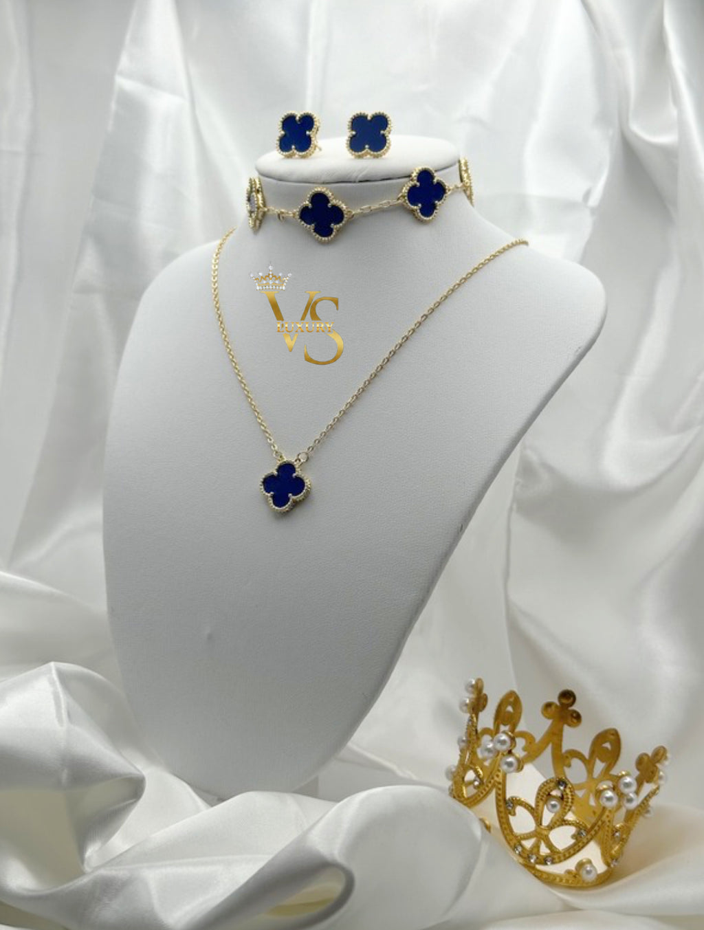 Valdes Luxury Blue Flower Jewelry Set – 14K Gold Laminated