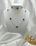 Valdes Luxury Clover Station Necklace 14K Gold Plated – Black Zirconia Details, Elegant High Quality Daily Wear Jewelry