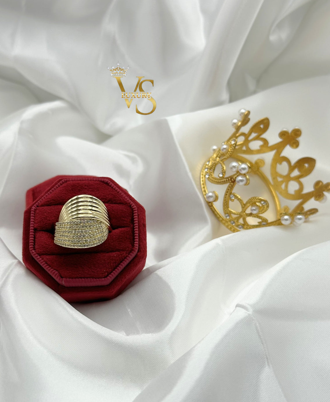 Valdes Luxury Adjustable Zirconia Band Ring – 14K Gold Laminated Open Ring