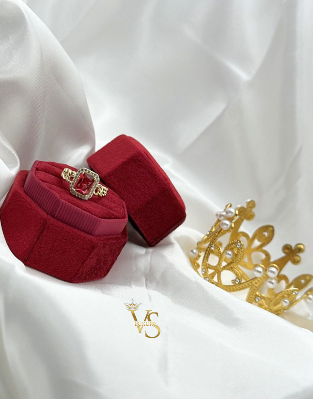 Valdes Luxury Gold Laminated 14K Red Zirconia Statement Ring High Quality Daily Wear