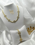 Valdes Luxury Cuban Link Necklace and Bracelet Set with Zirconia Floral Design 14K Gold Plated High Quality Everyday Jewelry