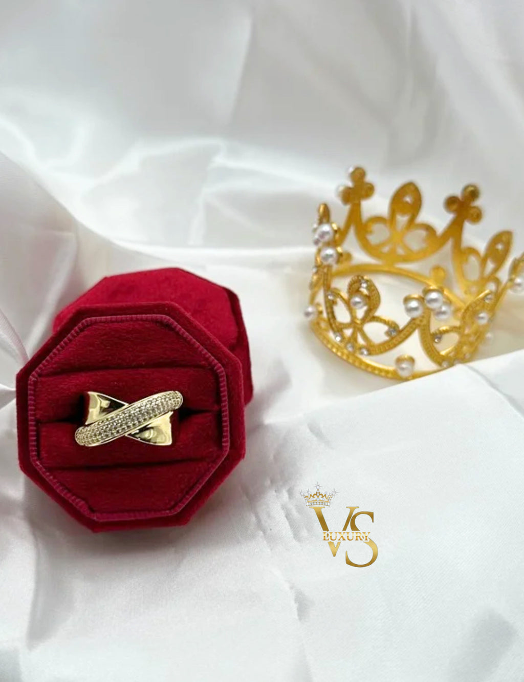 Valdes Luxury Gold Laminated 14K Curved Zirconia Elegant Ring High Quality Daily Wear