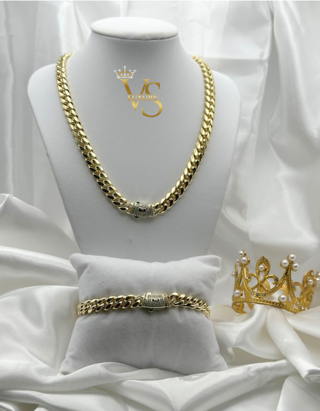 Valdes Luxury Monaco Cuban Link Chain & Bracelet Set – 14K Gold Plated, High Quality Everyday Jewelry