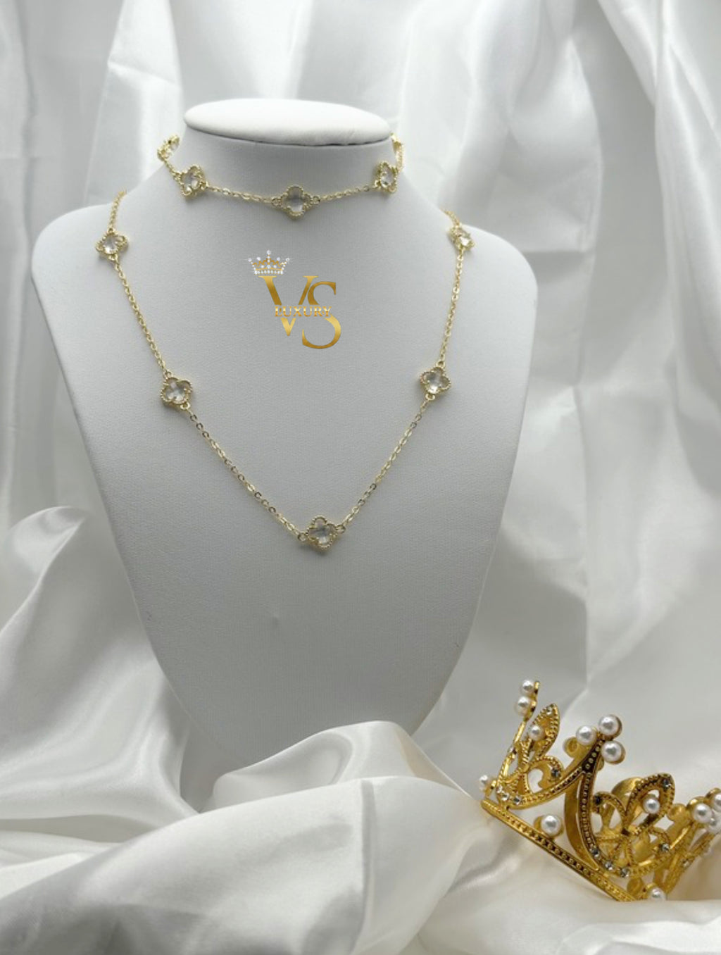 Valdes Luxury Clover Station Necklace 14K Gold Plated – Zirconia Details, Elegant High Quality Daily Wear Jewelry