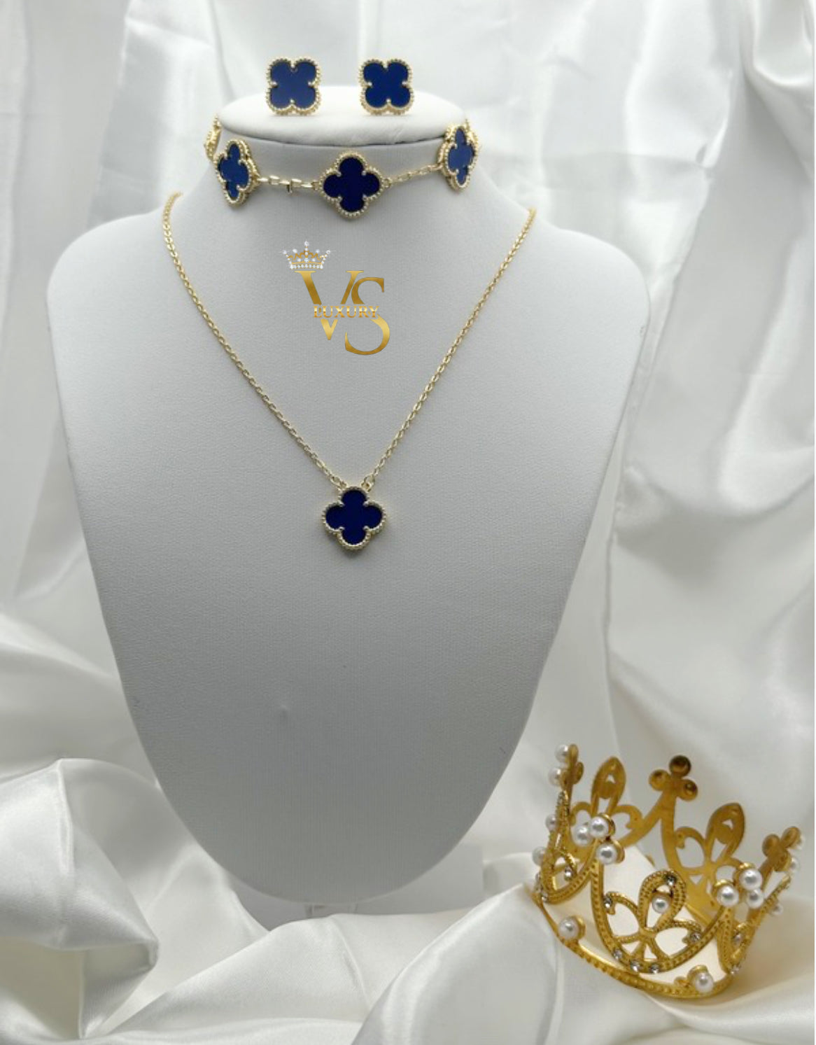 Valdes Luxury Blue Flower Jewelry Set – 14K Gold Laminated