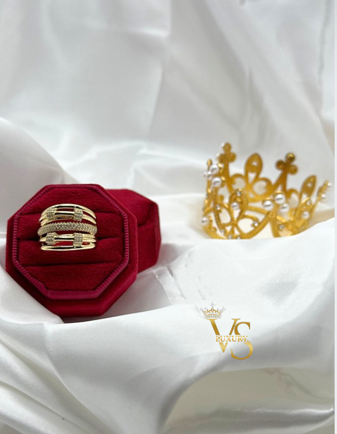 Valdes Luxury Gold Laminated 14K Multi Band Zirconia Ring High Quality Daily Wear